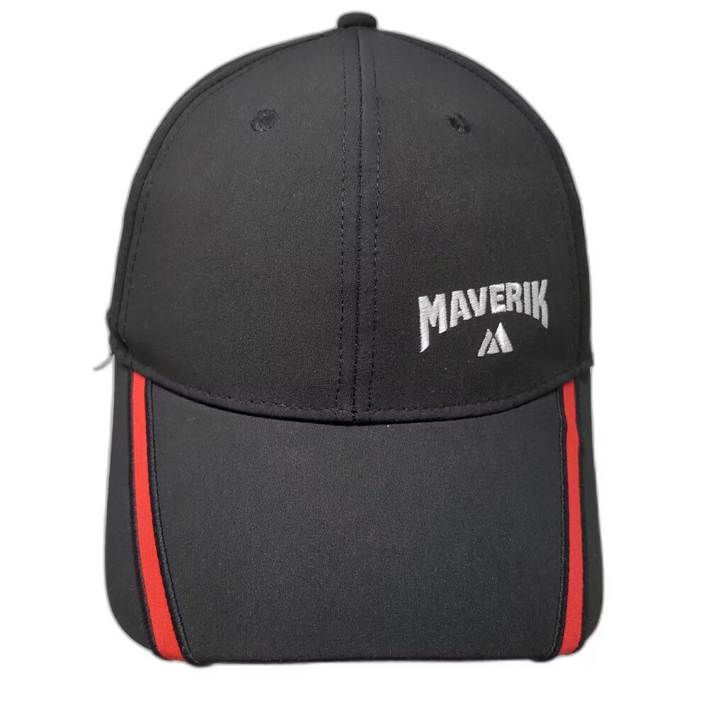 Maverik Snapback Hat Black Red Side Logo Stripe Embroidered Adjustable OS Hat